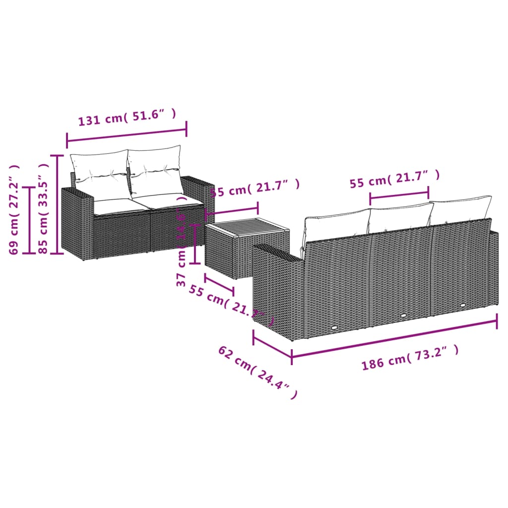 Set Mobilier De Grădină Cu Perne, 6 Piese, , Poliratan