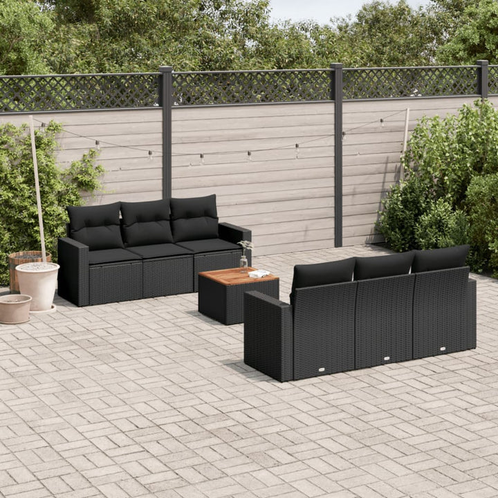 Set Canapele De Grădină Cu Perne, 7 Piese, Negru, Poliratan