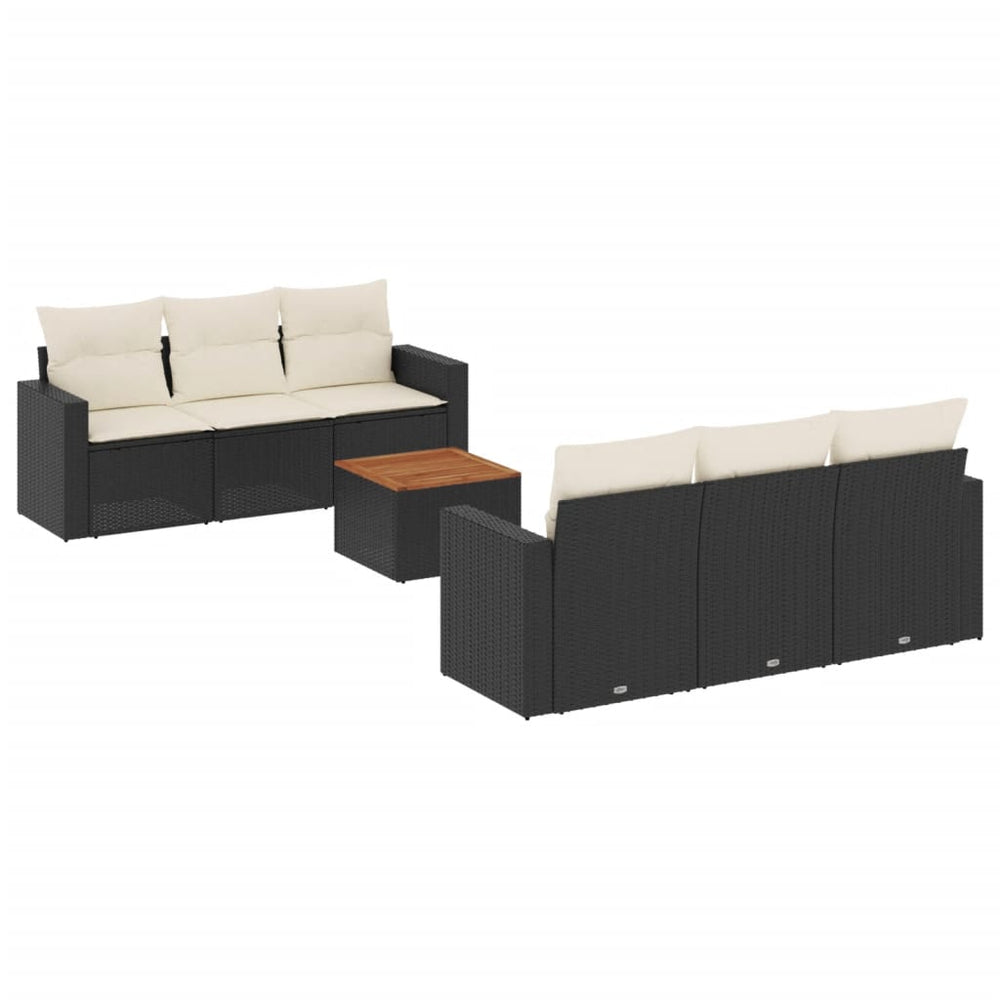 Set Canapele De Grădină Cu Perne, 7 Piese, Negru, Poliratan