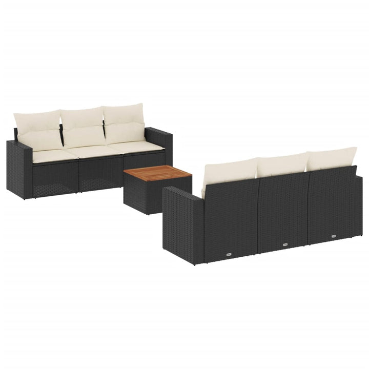 Set Canapele De Grădină Cu Perne, 7 Piese, Negru, Poliratan
