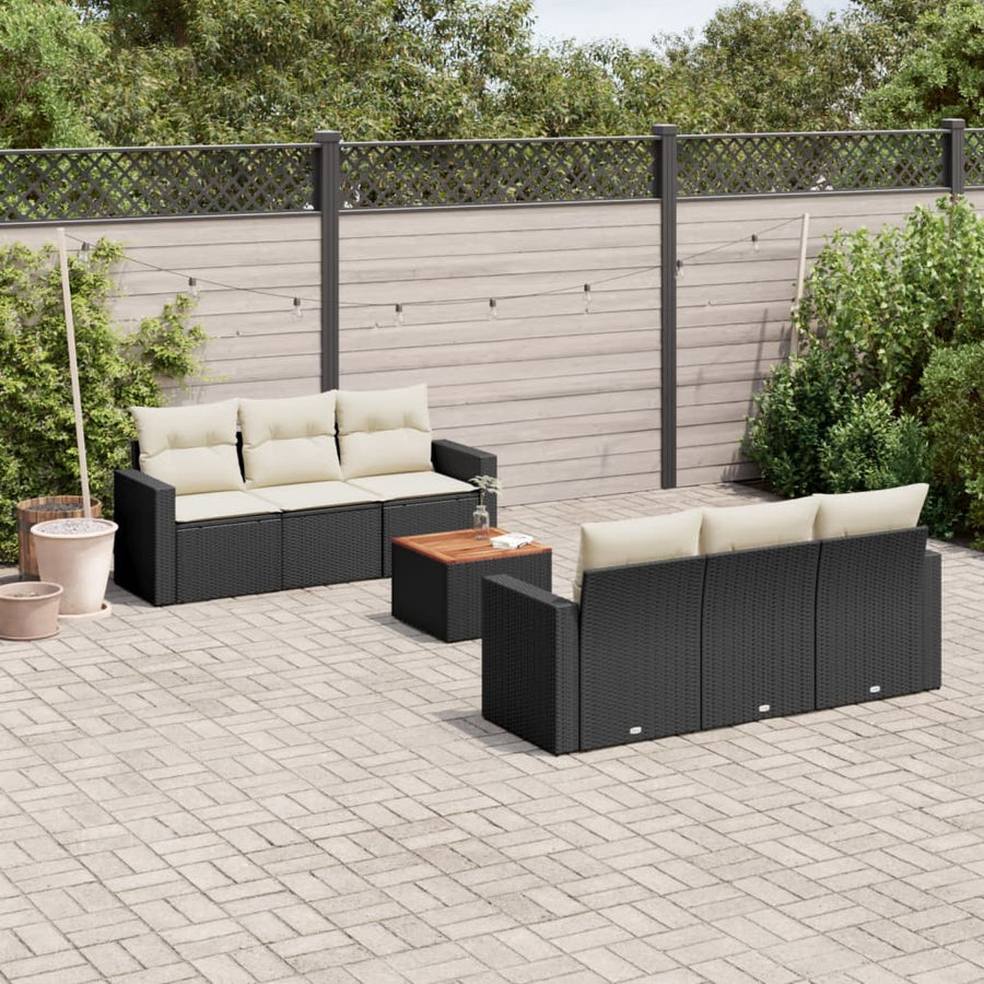 Set Canapele De Grădină Cu Perne, 7 Piese, Negru, Poliratan