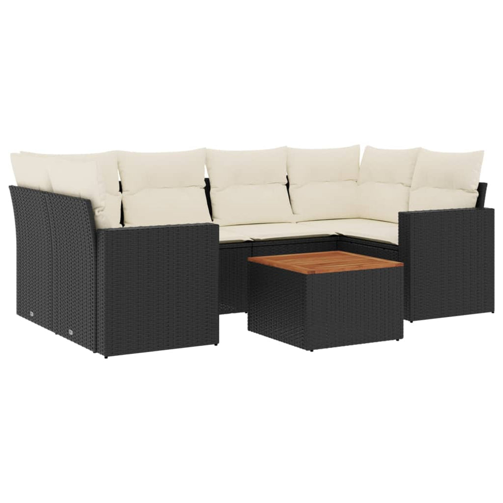 Set Canapele De Grădină Cu Perne, 7 Piese, Negru, Poliratan