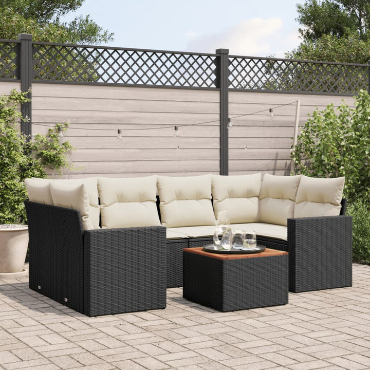 Set Canapele De Grădină Cu Perne, 7 Piese, Negru, Poliratan