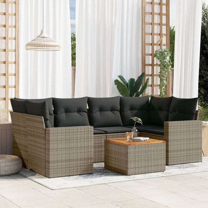 Set Canapele De Grădină Cu Perne, 7 Piese, Negru, Poliratan