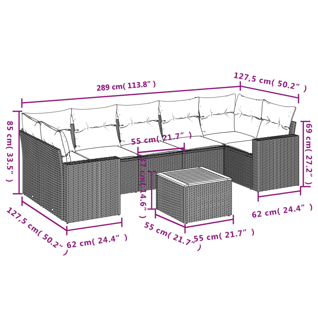 Set Mobilier De Grădină Cu Perne, 8 Piese, Negru, Poliratan