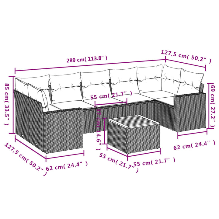 Set Mobilier De Grădină Cu Perne, 8 Piese, Negru, Poliratan