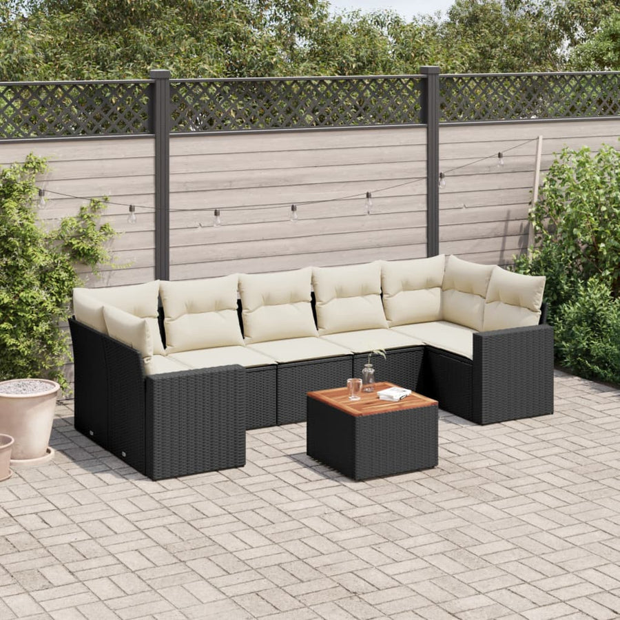 Set Mobilier De Grădină Cu Perne, 8 Piese, Negru, Poliratan