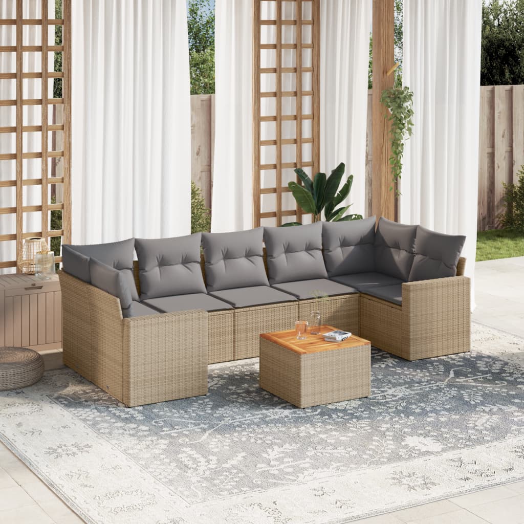 Set Mobilier De Grădină Cu Perne, 8 Piese, Negru, Poliratan