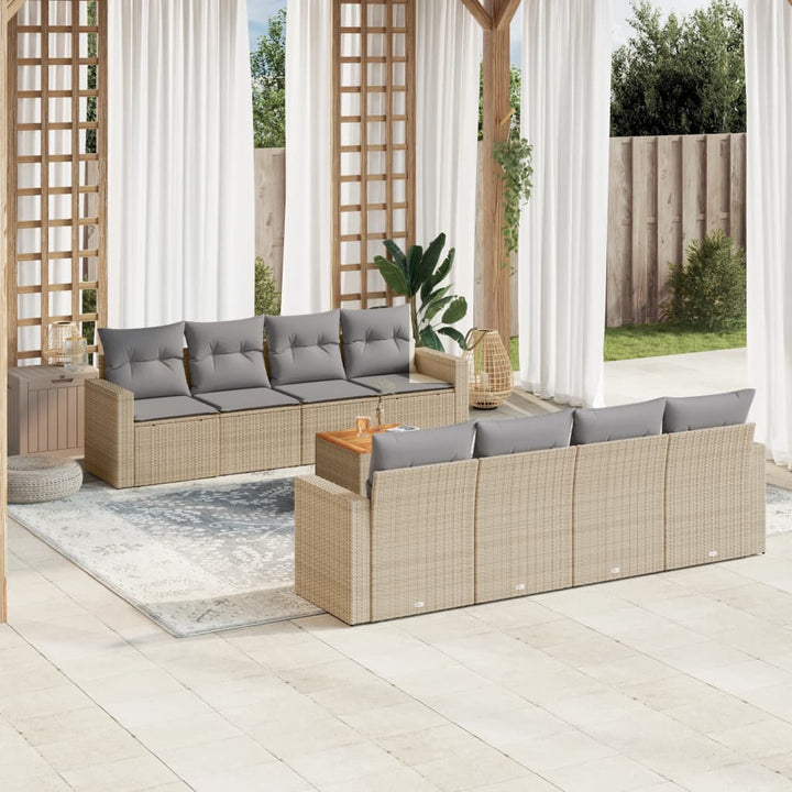 Set Mobilier De Grădină Cu Perne, 9 Piese, , Poliratan