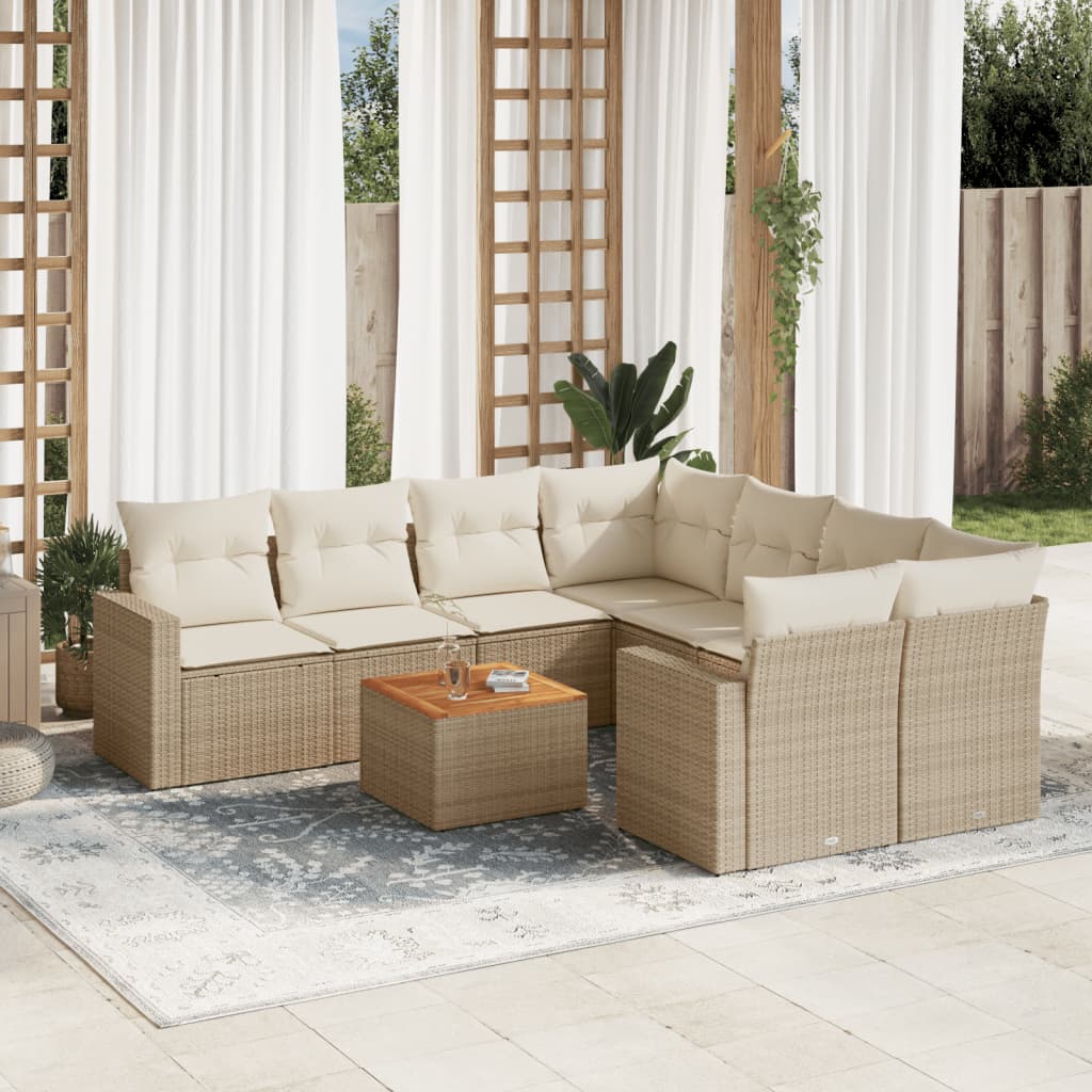 Set Mobilier De Grădină Cu Perne, 9 Piese, , Poliratan