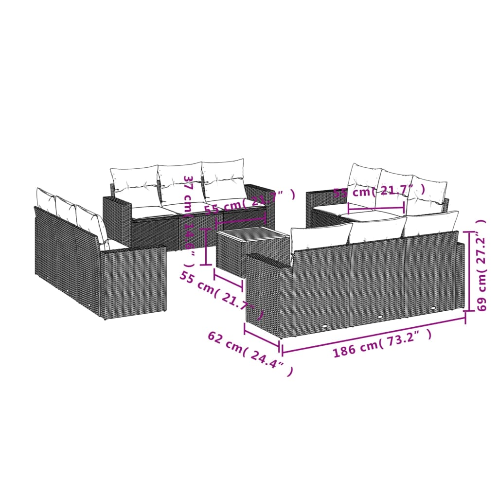 Set Mobilier De Grădină Cu Perne, 13 Piese, , Poliratan