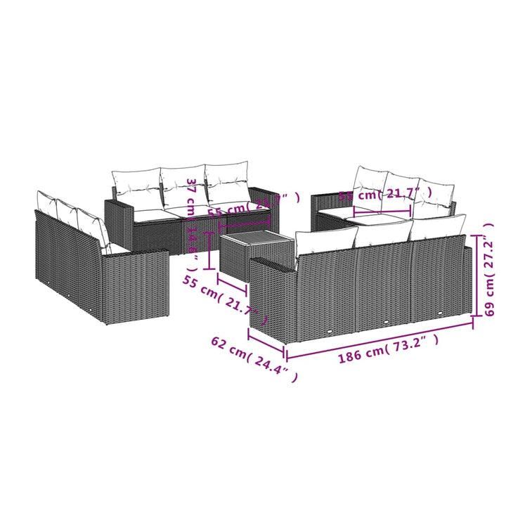 Set Mobilier De Grădină Cu Perne, 13 Piese, , Poliratan