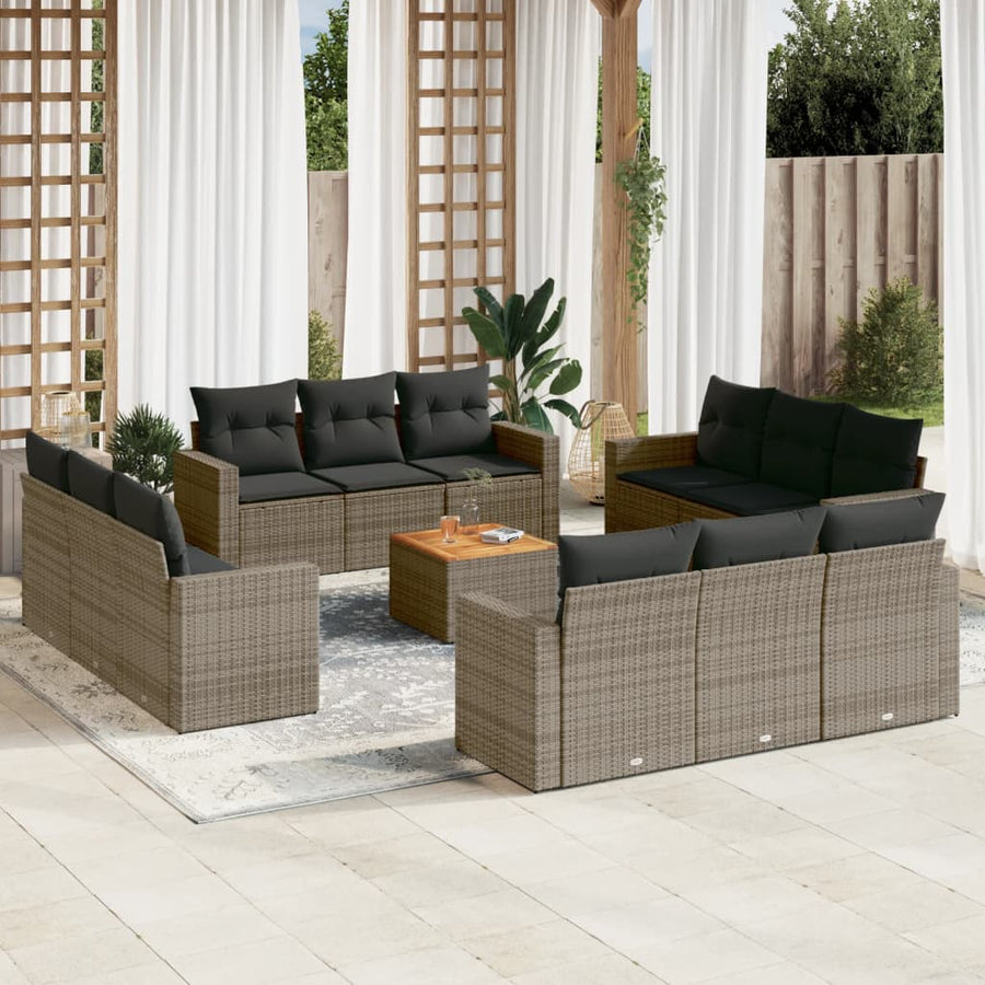 Set Mobilier De Grădină Cu Perne, 13 Piese, , Poliratan