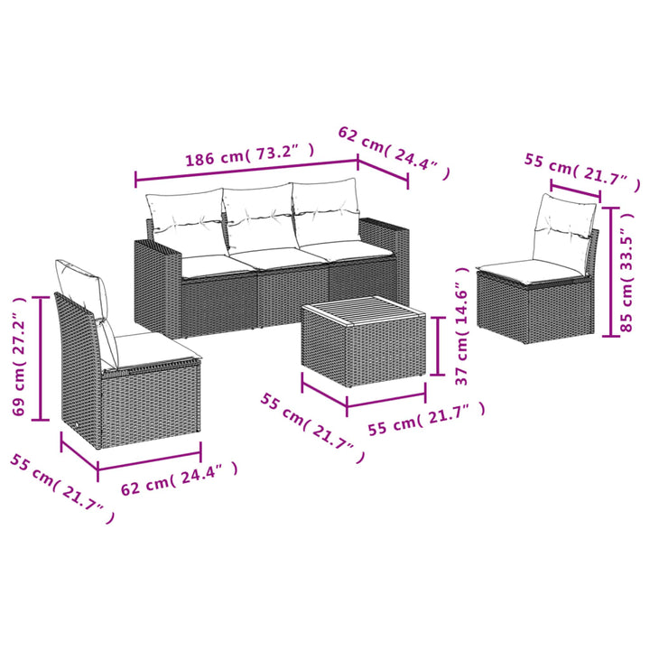 Set Mobilier Grădină Cu Perne, 6 Piese, , Poliratan