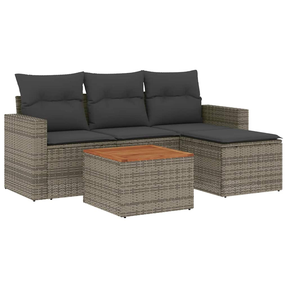 Set Canapea De Grădină Cu Perne, 5 Piese, , Poliratan