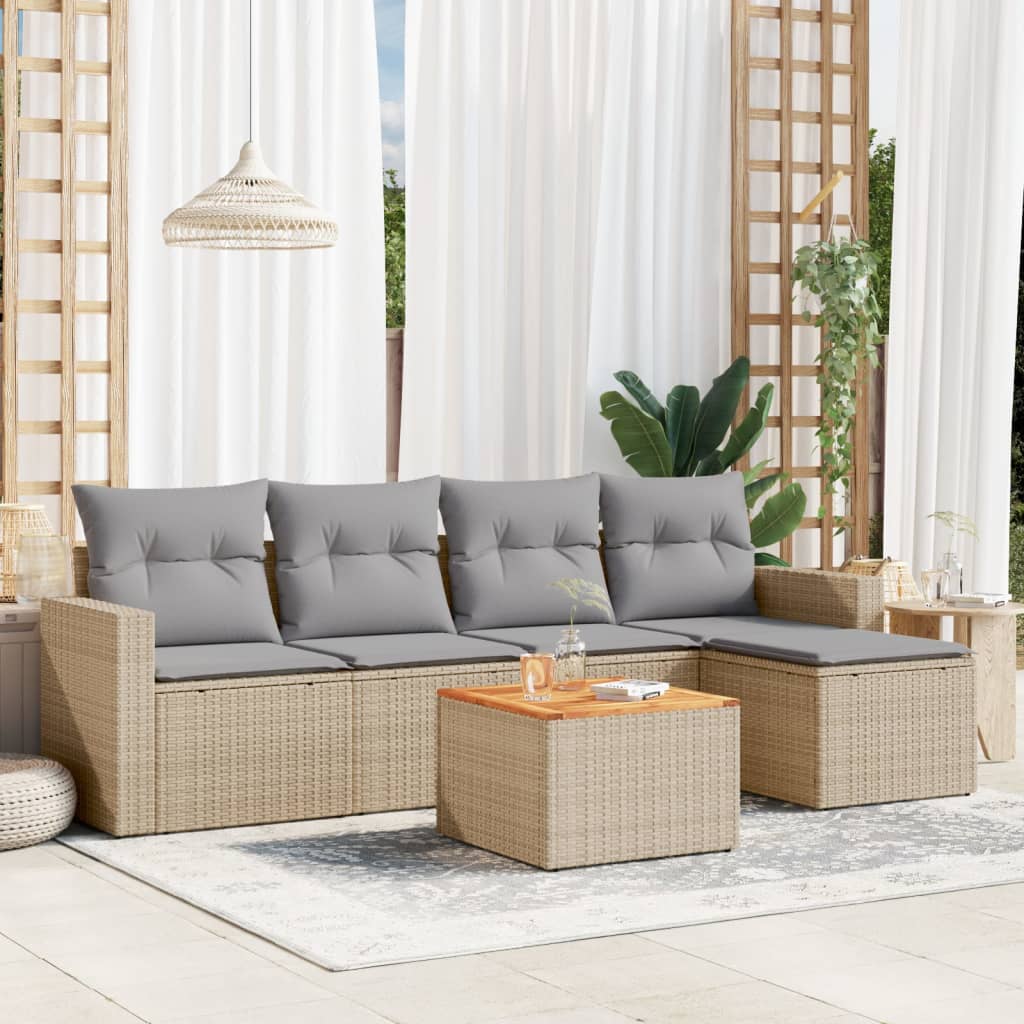 Set Mobilier Grădină Cu Perne, 6 Piese, , Poliratan