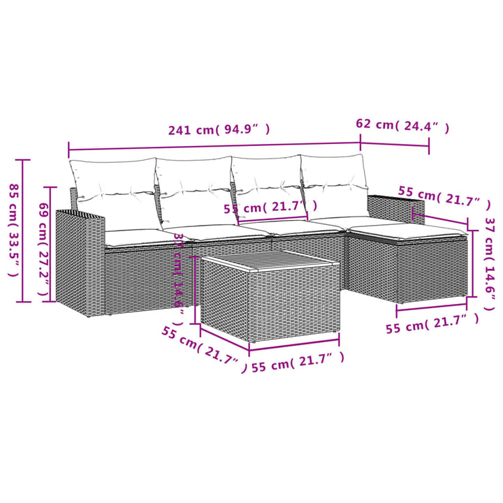 Set Mobilier Grădină Cu Perne, 6 Piese, , Poliratan