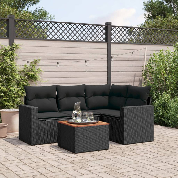 Set Mobilier De Grădină Cu Perne, 5 Piese, Negru, Poliratan