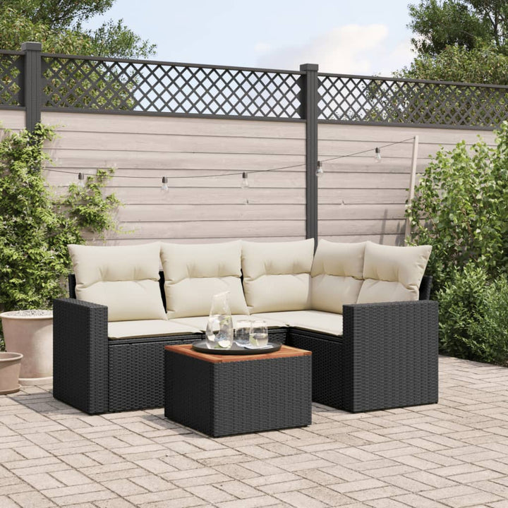 Set Mobilier De Grădină Cu Perne, 5 Piese, Negru, Poliratan