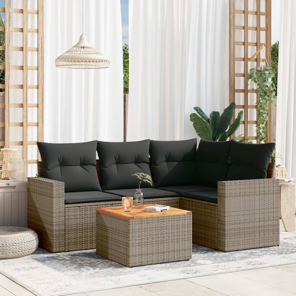 Set Mobilier De Grădină Cu Perne, 5 Piese, Negru, Poliratan