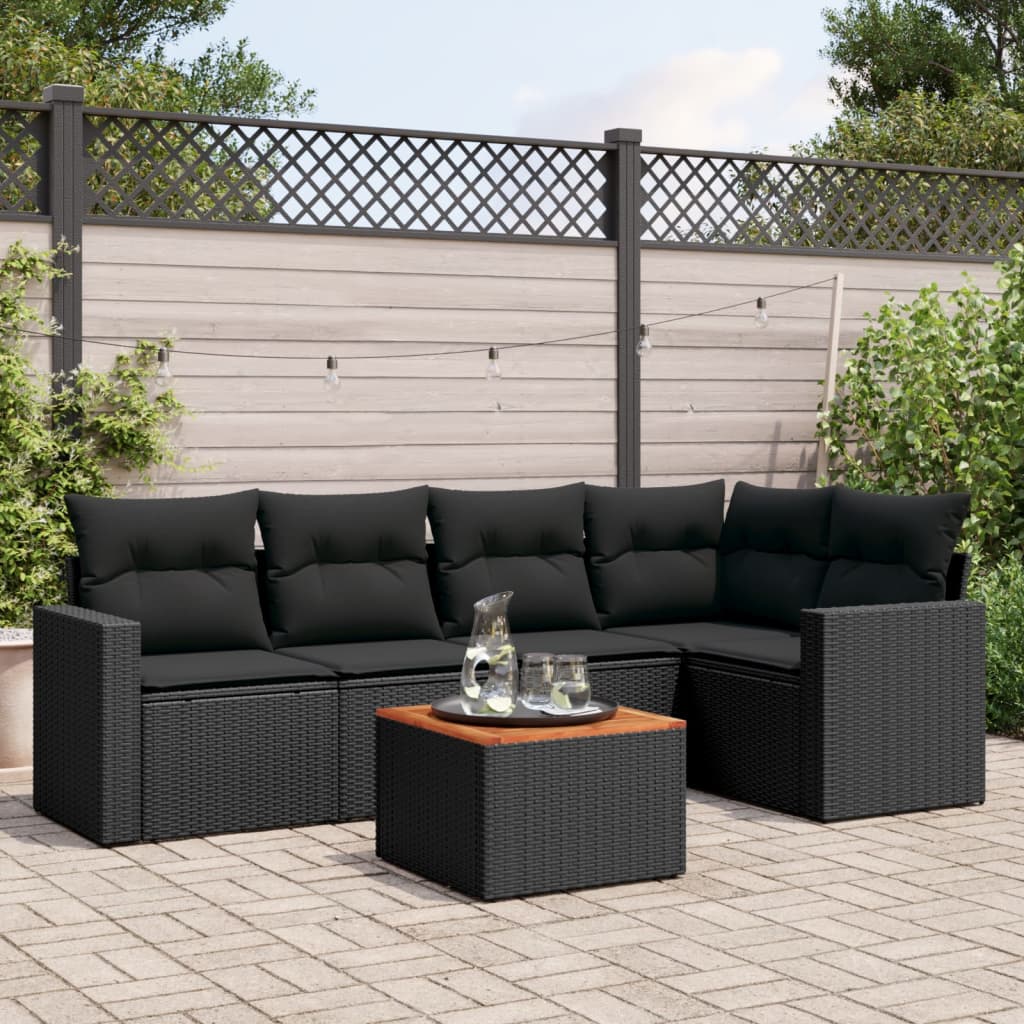 Set Mobilier De Grădină Cu Perne, 6 Piese, Negru, Poliratan