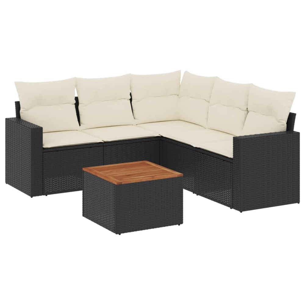 Set Mobilier De Grădină Cu Perne, 6 Piese, Negru, Poliratan