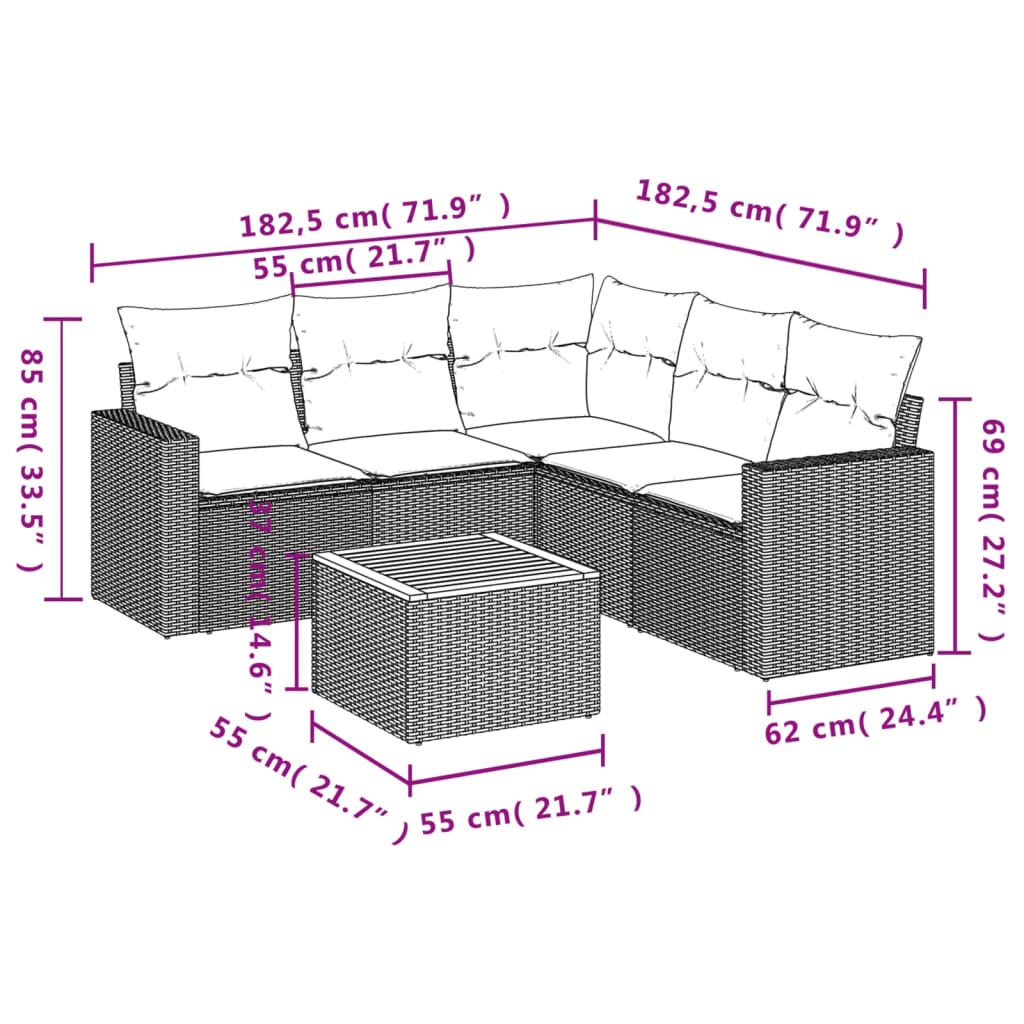 Set Mobilier De Grădină Cu Perne, 6 Piese, Negru, Poliratan