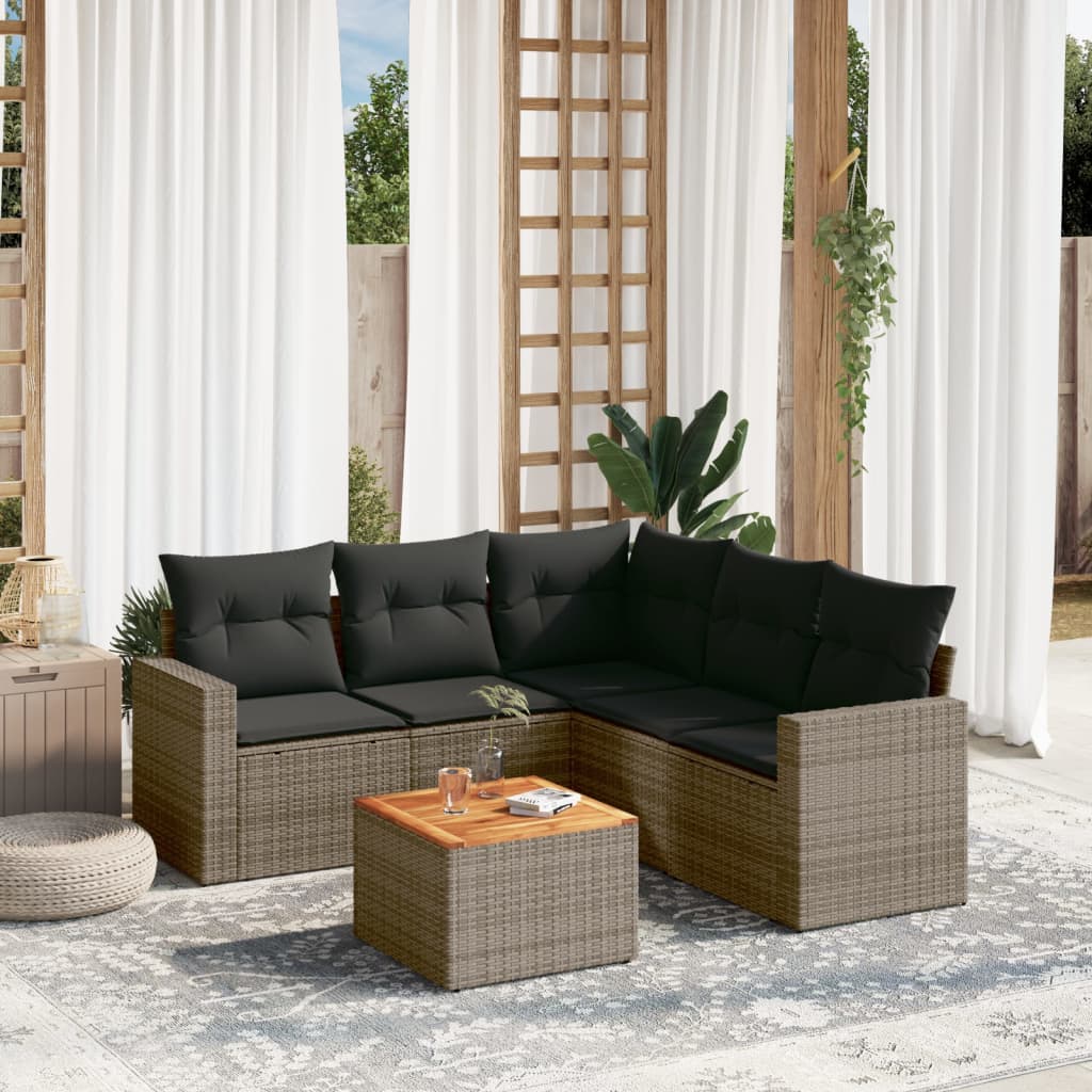 Set Mobilier De Grădină Cu Perne, 6 Piese, Negru, Poliratan