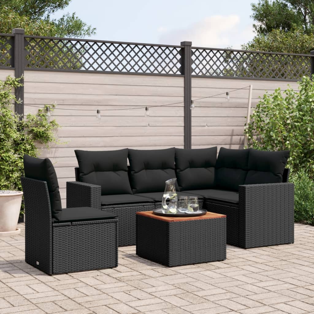 Set Mobilier De Grădină Cu Perne, 6 Piese, Negru, Poliratan