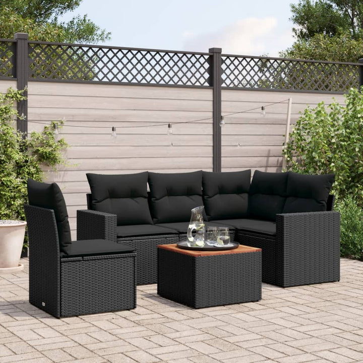 Set Mobilier De Grădină Cu Perne, 6 Piese, Negru, Poliratan