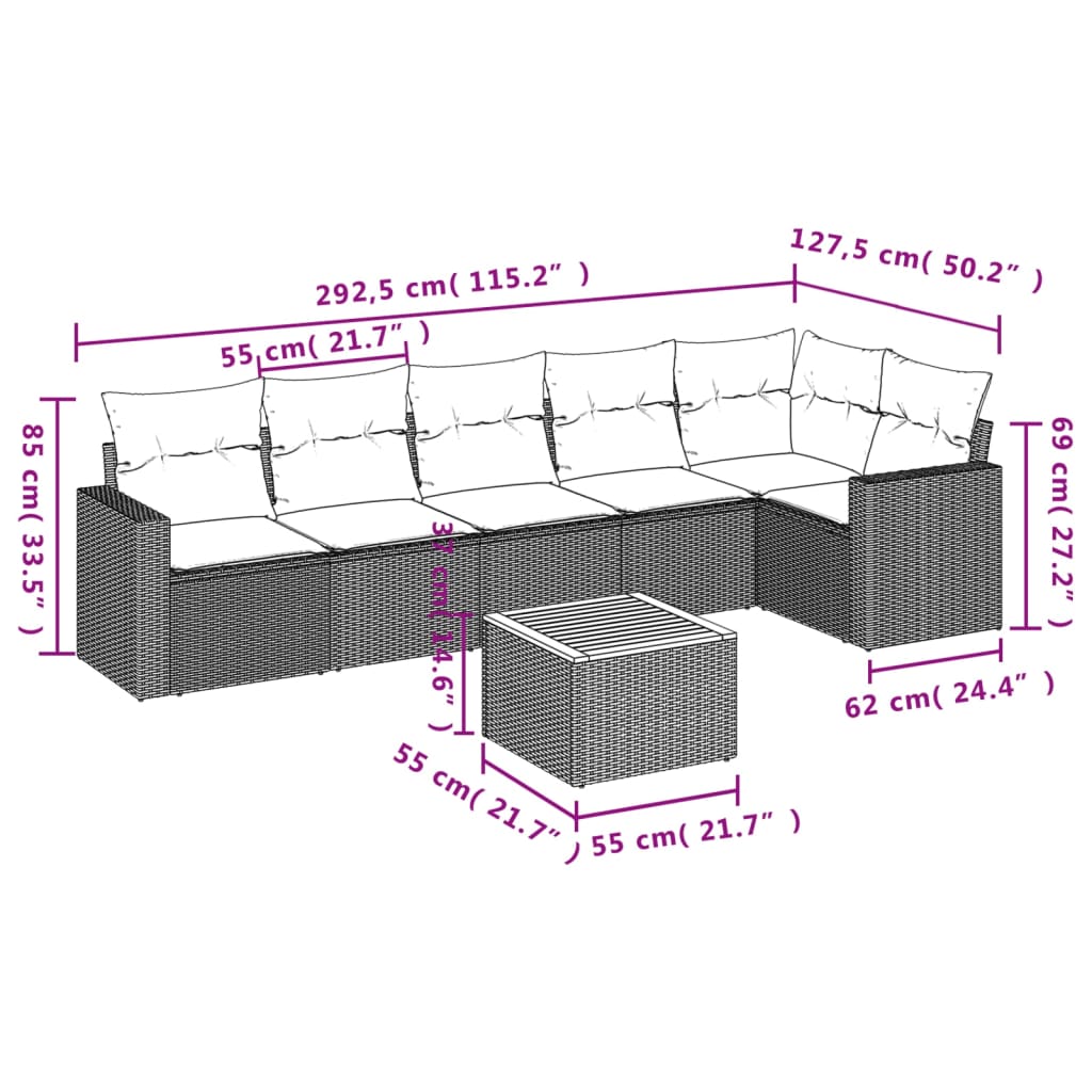 Set Canapele De Grădină, 7 Piese, Cu Perne, , Poliratan