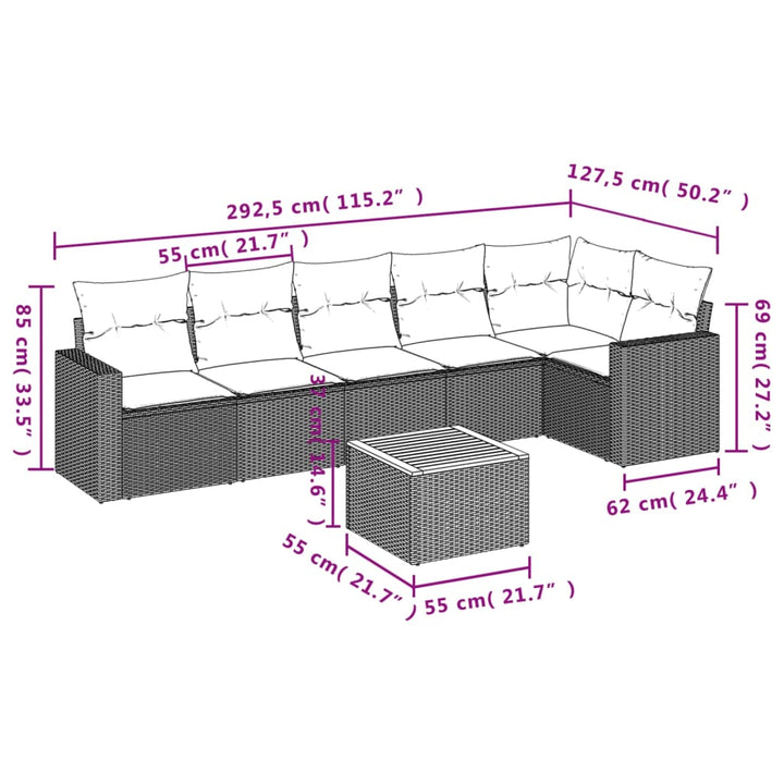 Set Canapele De Grădină, 7 Piese, Cu Perne, , Poliratan