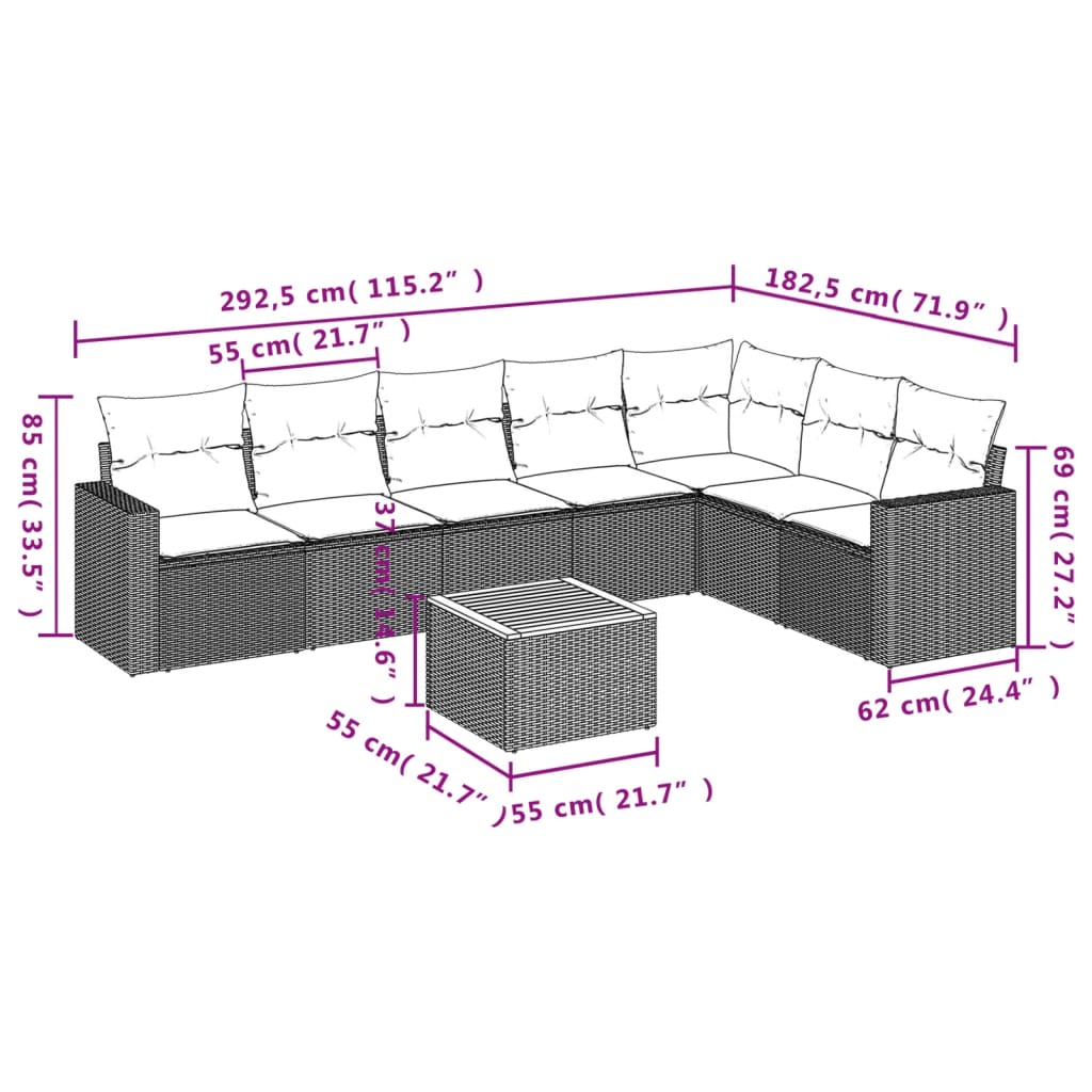 Set Canapele De Grădină Cu Perne, 8 Piese, , Poliratan