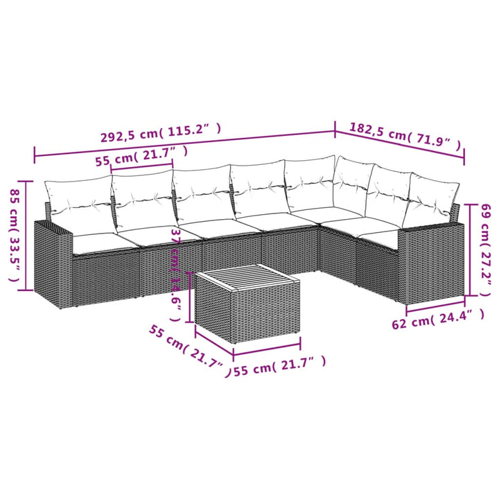 Set Canapele De Grădină Cu Perne, 8 Piese, , Poliratan