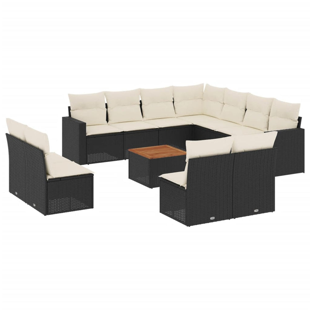 Set Canapele De Grădină, 12 Piese, Cu Perne, Negru, Poliratan