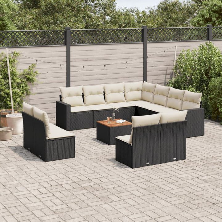 Set Canapele De Grădină, 12 Piese, Cu Perne, Negru, Poliratan