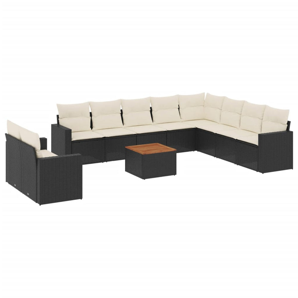 Set Canapele De Grădină Cu Perne, 11 Piese, Negru, Poliratan