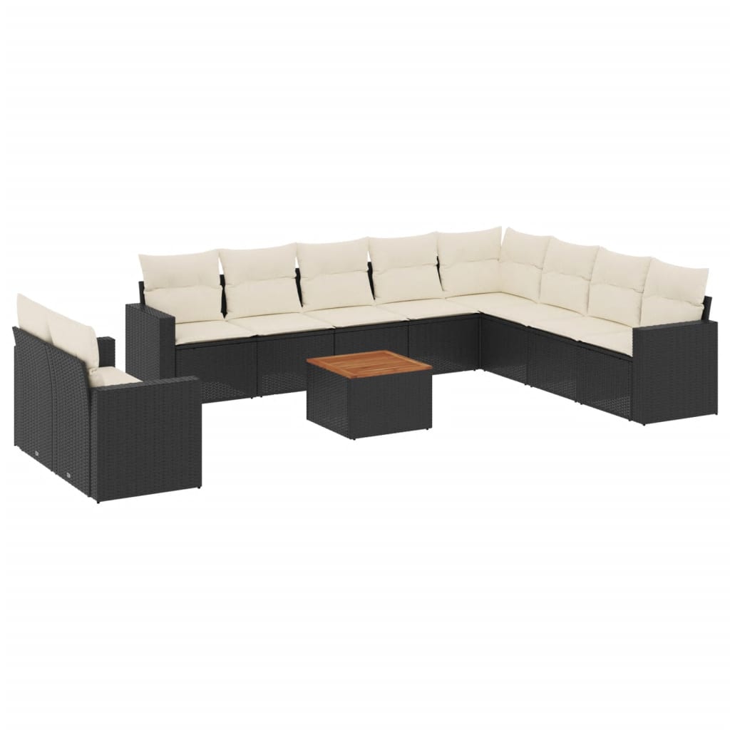 Set Canapele De Grădină Cu Perne, 11 Piese, Negru, Poliratan
