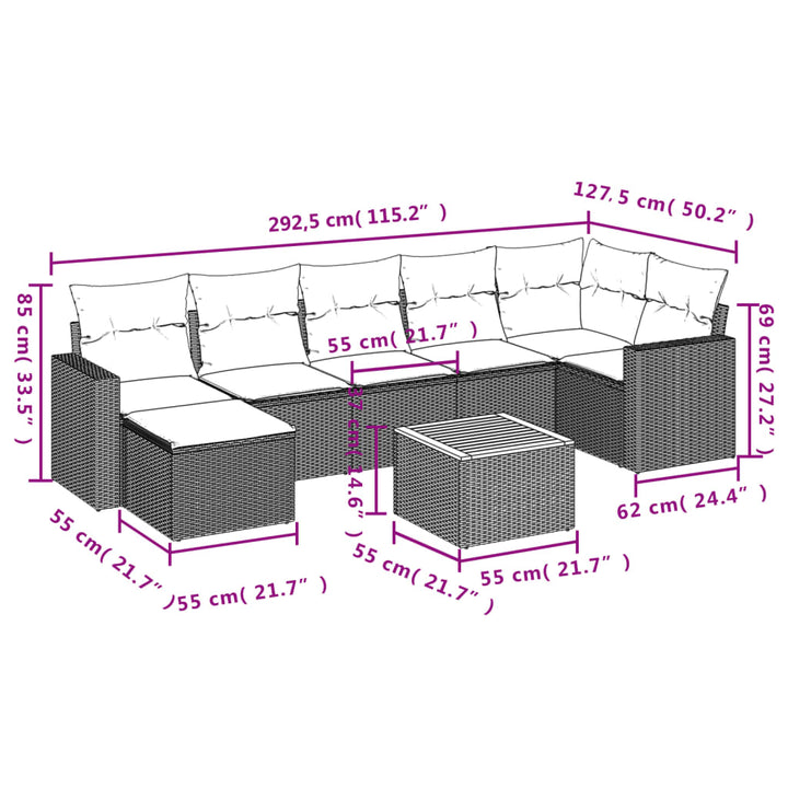 Set Canapele De Grădină Cu Perne, 8 Piese, , Poliratan