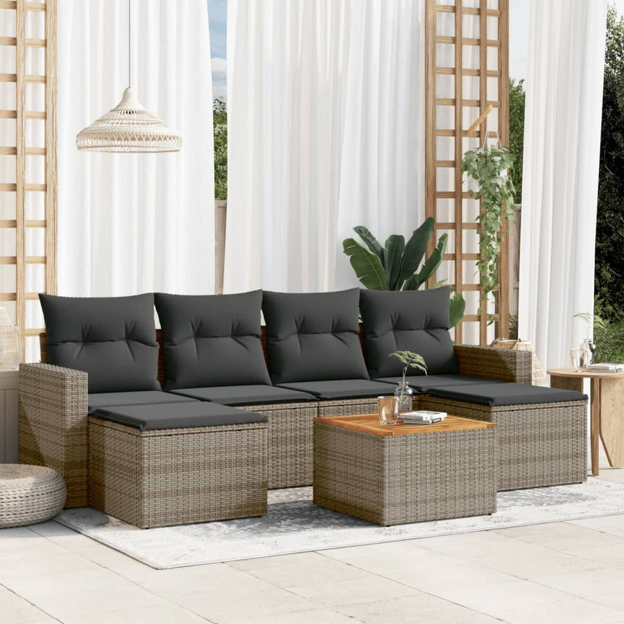 Set Canapele De Grădină, 7 Piese, Cu Perne, , Poliratan