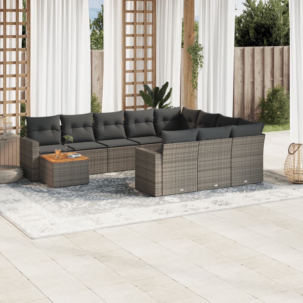 Set Canapele De Grădină Cu Perne, 11 Piese, , Poliratan