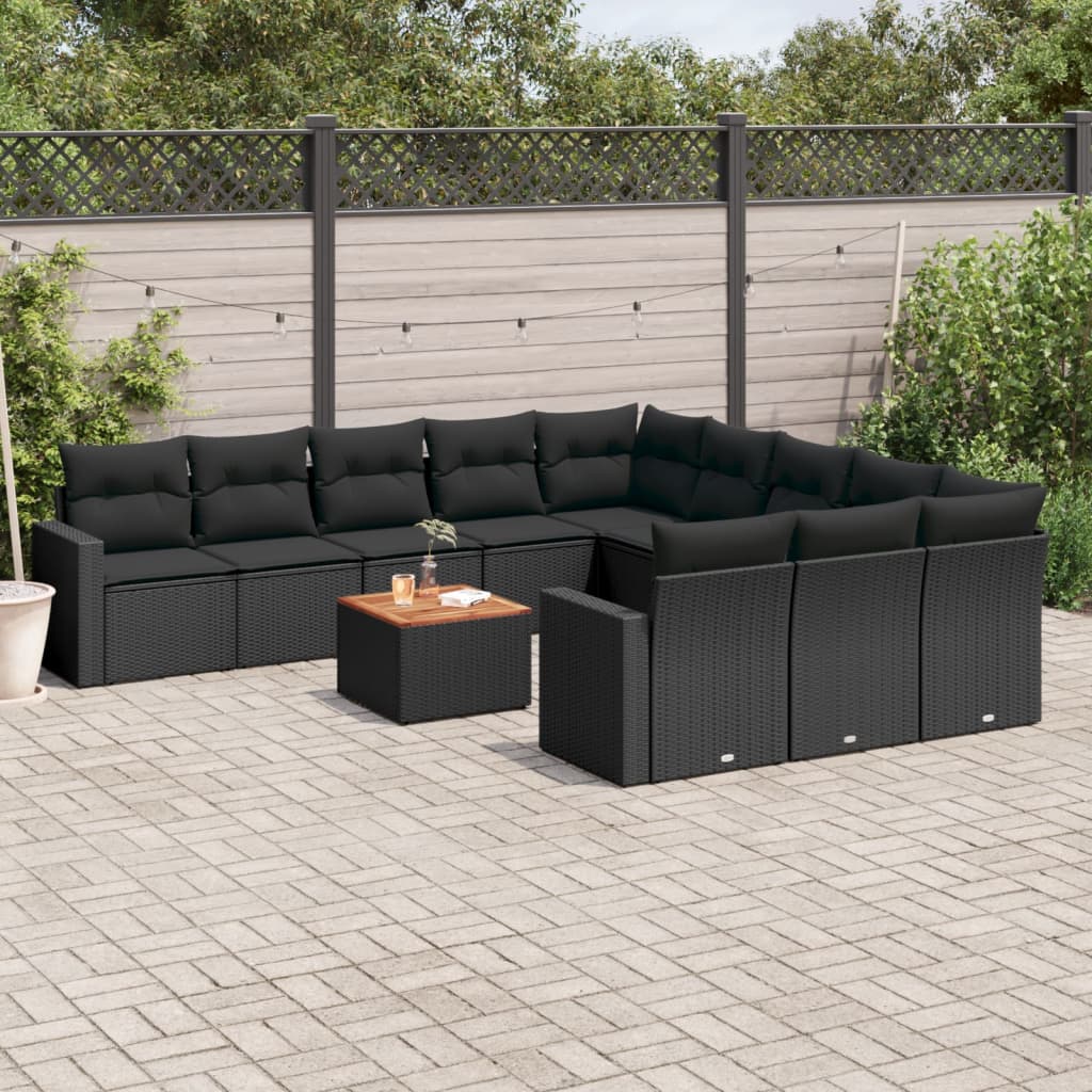 Set Canapele De Grădină, 12 Piese, Cu Perne, Negru, Poliratan