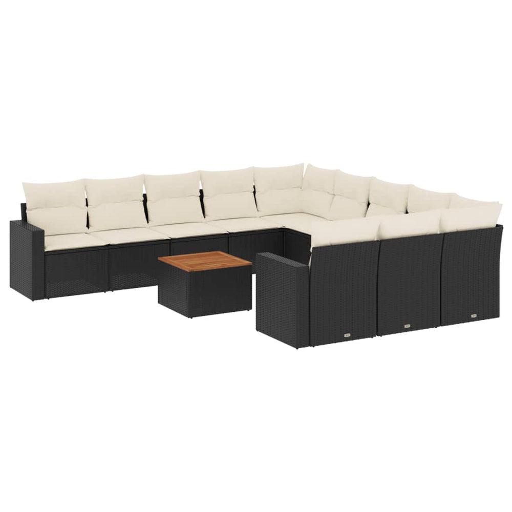 Set Canapele De Grădină, 12 Piese, Cu Perne, Negru, Poliratan