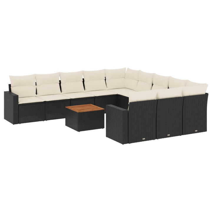 Set Canapele De Grădină, 12 Piese, Cu Perne, Negru, Poliratan