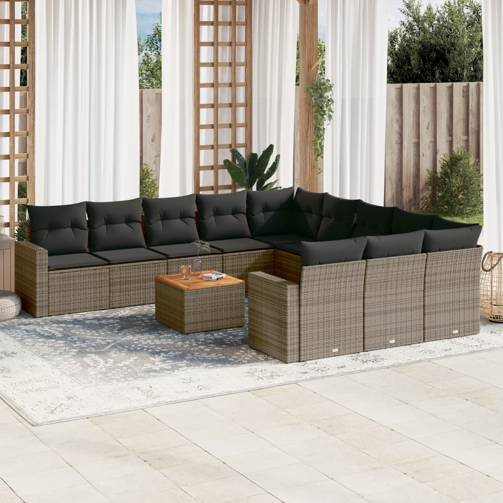 Set Canapele De Grădină, 12 Piese, Cu Perne, Negru, Poliratan