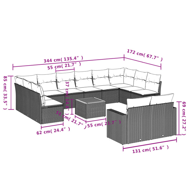 Set Mobilier De Grădină Cu Perne, 13 Piese, , Poliratan