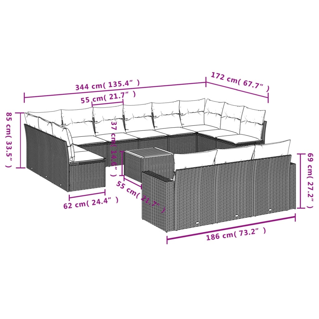 Set Mobilier De Grădină Cu Perne, 14 Piese, , Poliratan