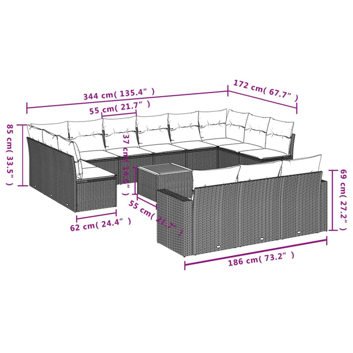 Set Mobilier De Grădină Cu Perne, 14 Piese, , Poliratan
