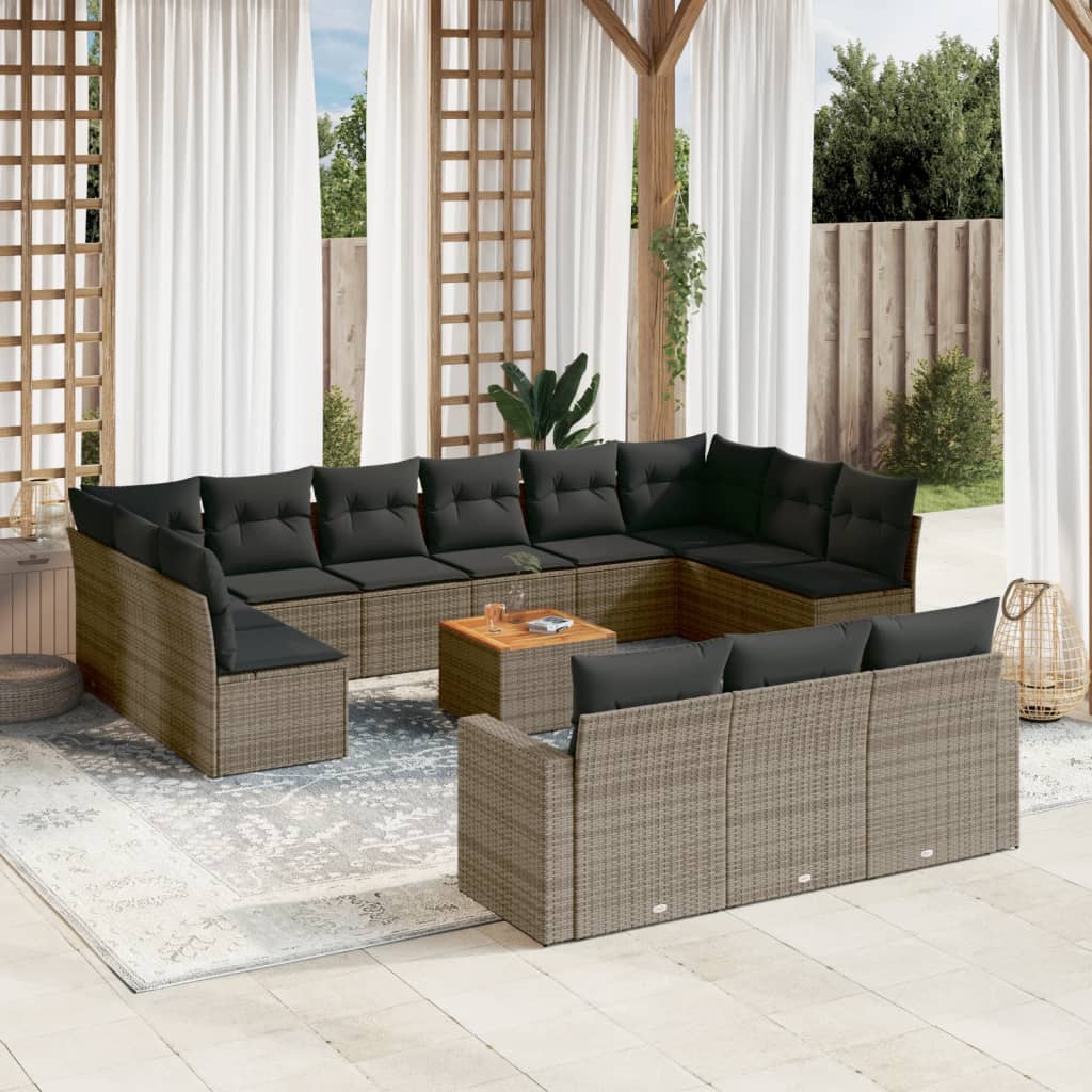 Set Mobilier De Grădină Cu Perne, 14 Piese, , Poliratan