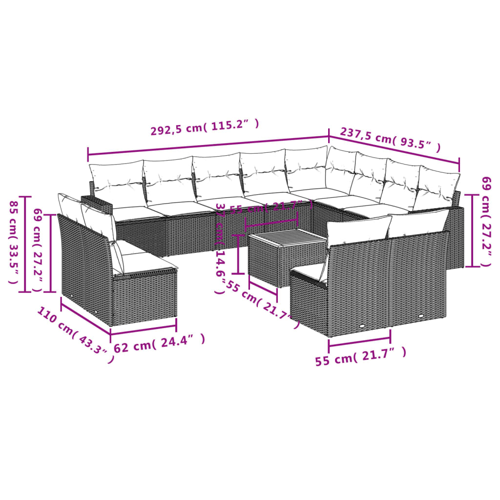 Set Mobilier De Grădină Cu Perne, 13 Piese, , Poliratan
